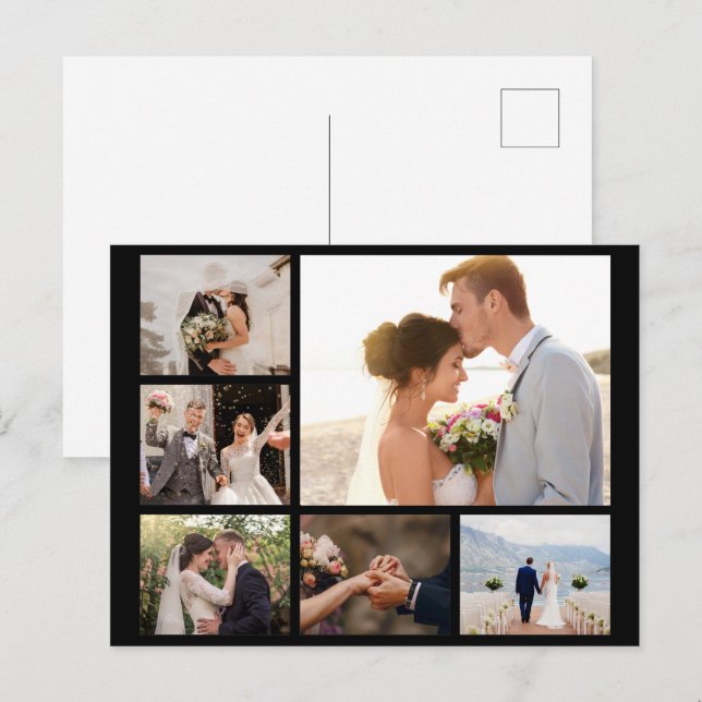 Create Your Own 6 Photo Collage Black Holiday Postcard (Front/Back)