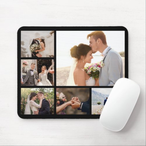 Create Your Own 6 Photo Collage Black Mouse Pad