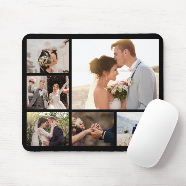 Create Your Own 6 Photo Collage Black Mouse Pad (With Mouse)