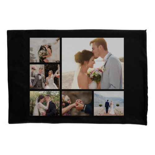 Create Your Own 6 Photo Collage Black Pillow Case