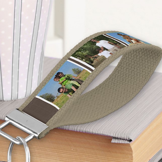 Create your Own 6 Photo Collage Brown and White Wrist Keychain (Creator Uploaded)