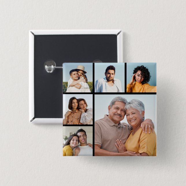 Create Your Own 6 Photo Collage  Button (Front & Back)