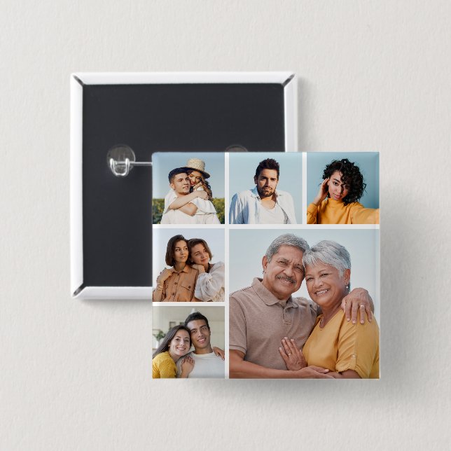 Create Your Own 6 Photo Collage  Button (Front & Back)