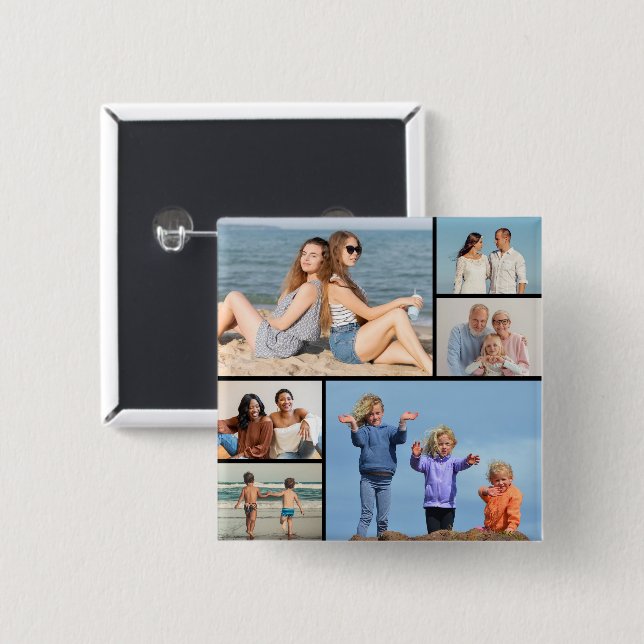 Create Your Own 6 Photo Collage Button (Front & Back)