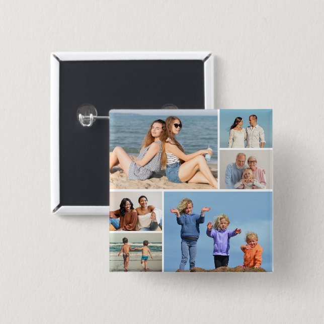 Create Your Own 6 Photo Collage Button (Front & Back)