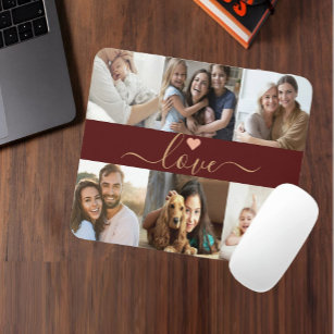 Create Your Own 6 Photo Collage Custom Red Gold Mouse Pad