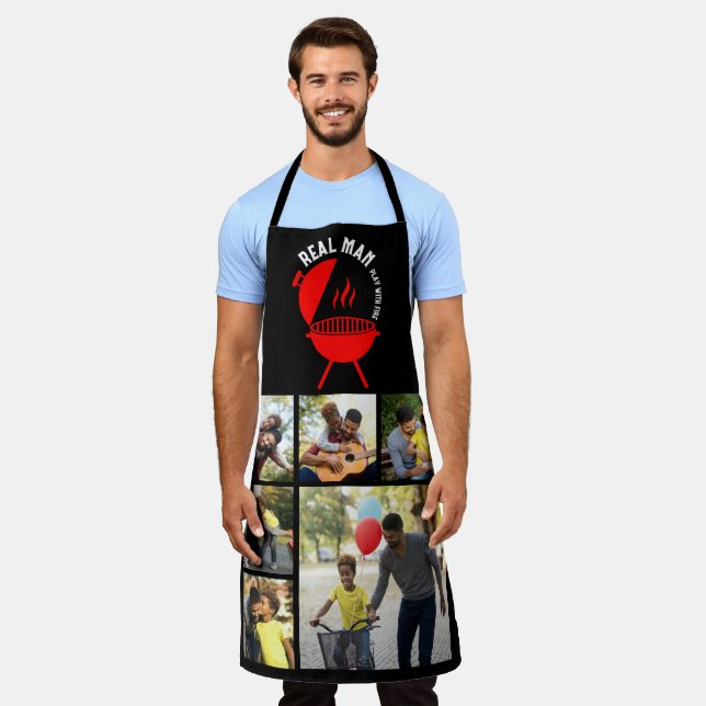 Create Your Own 6 Photo Collage Dad BBQ Apron (Worn)
