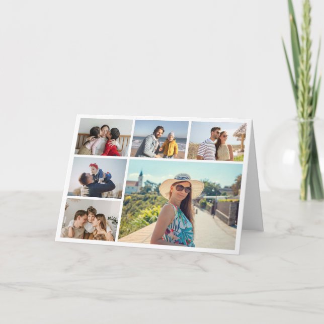 Create Your Own 6 Photo Collage Editable Color Card (Front)