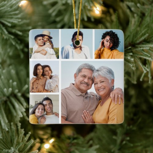Create Your Own 6 Photo Collage Editable Color Ceramic Ornament