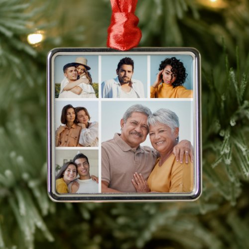 Create Your Own 6 Photo Collage Editable Color Metal Ornament