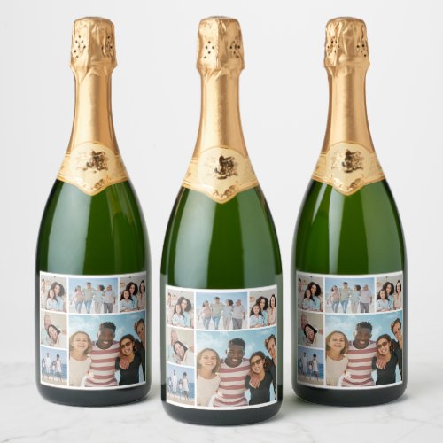 Create Your Own 6 Photo Collage Editable Color Sparkling Wine Label
