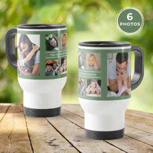 Create Your Own 6 Photo Collage Family Green Travel Mug