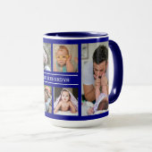 Create Your Own 6 Photo Collage Family Name Blue Mug (Front Right)