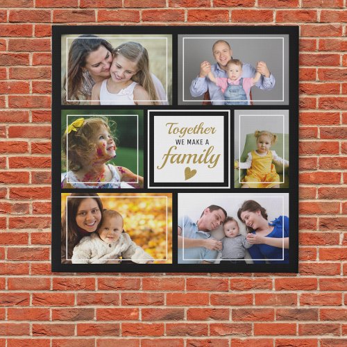 Create Your Own 6 Photo Collage Family Quote Black Faux Canvas Print