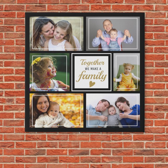 Create Your Own 6 Photo Collage Family Quote Black Faux Canvas Print (Creator Uploaded)