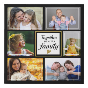 Create Your Own 6 Photo Collage Family Quote Black Faux Canvas Print