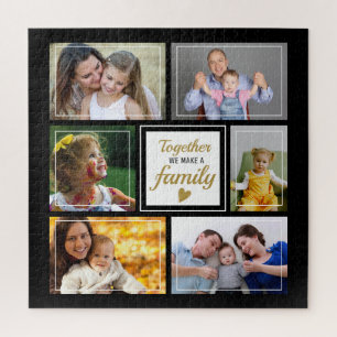 Create Your Own 6 Photo Collage Family Quote Black Jigsaw Puzzle