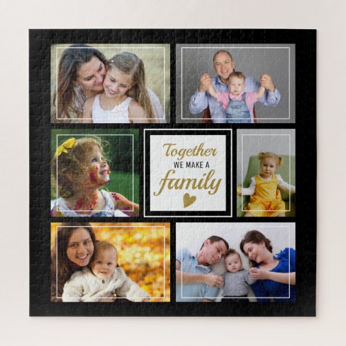 Create Your Own 6 Photo Collage Family Quote Black Jigsaw Puzzle
