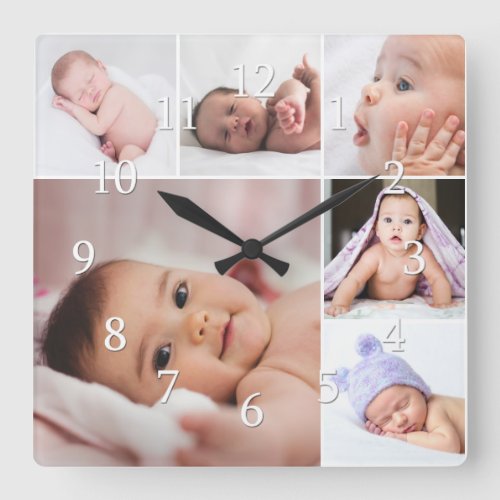 Create Your Own 6 Photo Collage Frame Square Wall Clock
