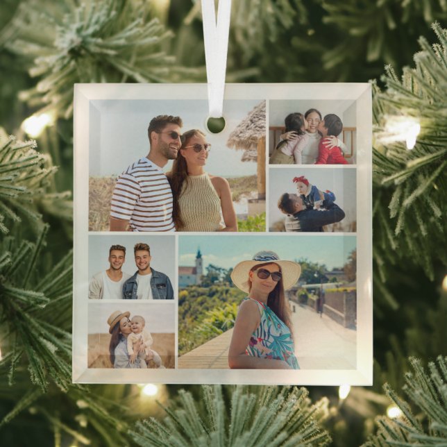 Create Your Own 6 Photo Collage Glass Ornament (Insitu)