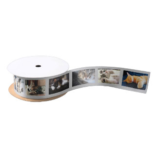 Create Your Own 6 Photo Collage Gray Film Strip Satin Ribbon