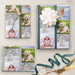 Create your Own 6 Photo Collage Green Set of 3 Wrapping Paper Sheets