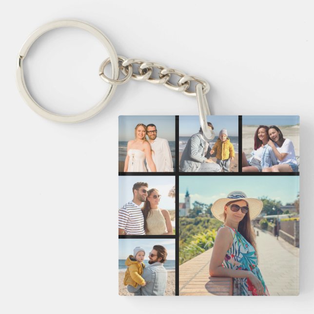 Create Your Own 6 Photo Collage  Keychain (Front)