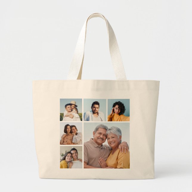 Create Your Own 6 Photo Collage Large Tote Bag (Front)