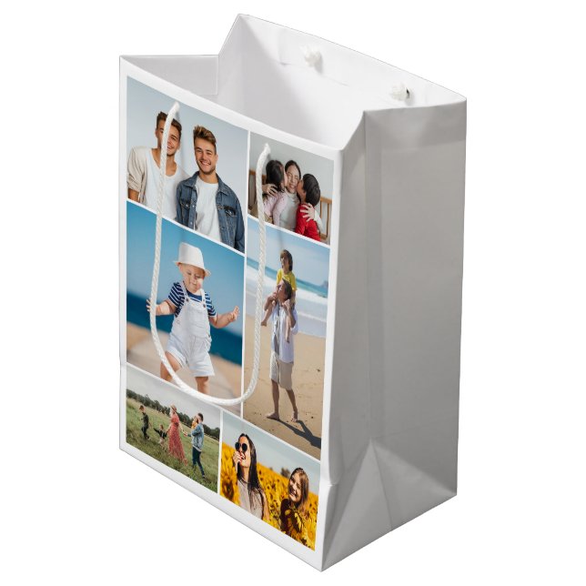 Create Your Own 6 Photo Collage Medium Gift Bag (Front Angled)