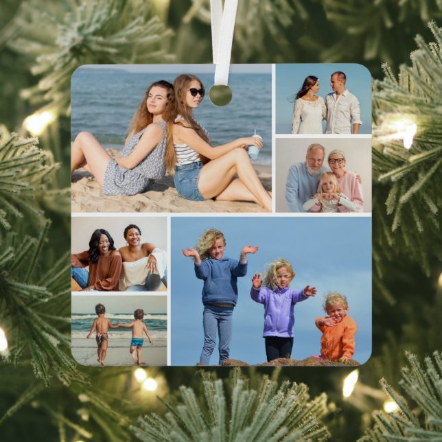 Create Your Own 6 Photo Collage Metal Ornament (Insitu)
