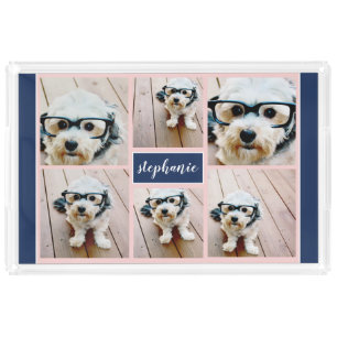 Create Your Own 6 Photo Collage & Name Edit Color Acrylic Tray