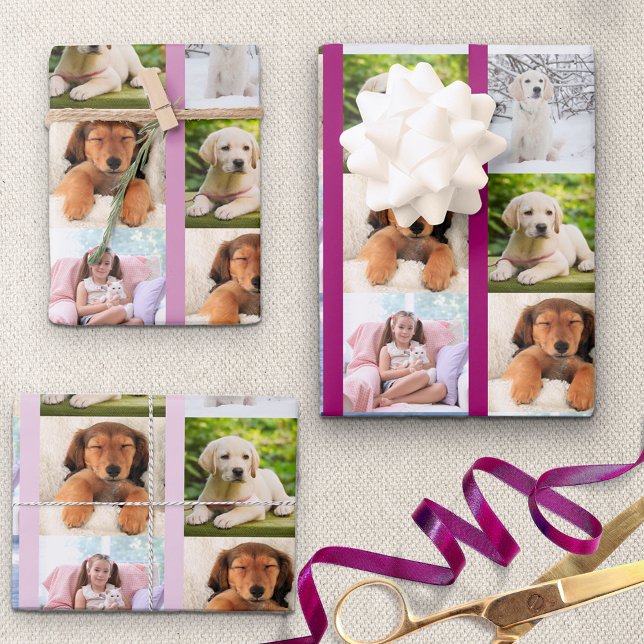 Create your Own 6 Photo Collage Pink Set of 3 Wrapping Paper Sheets (Creator Uploaded)