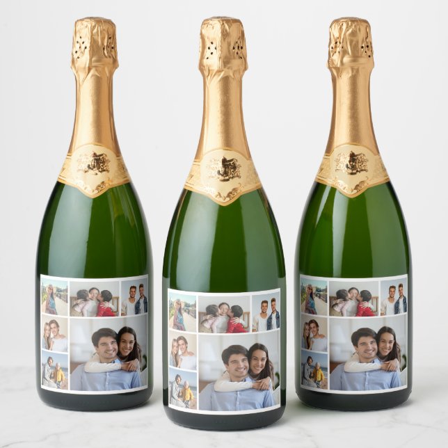 Create Your Own 6 Photo Collage  Sparkling Wine Label (Bottles)