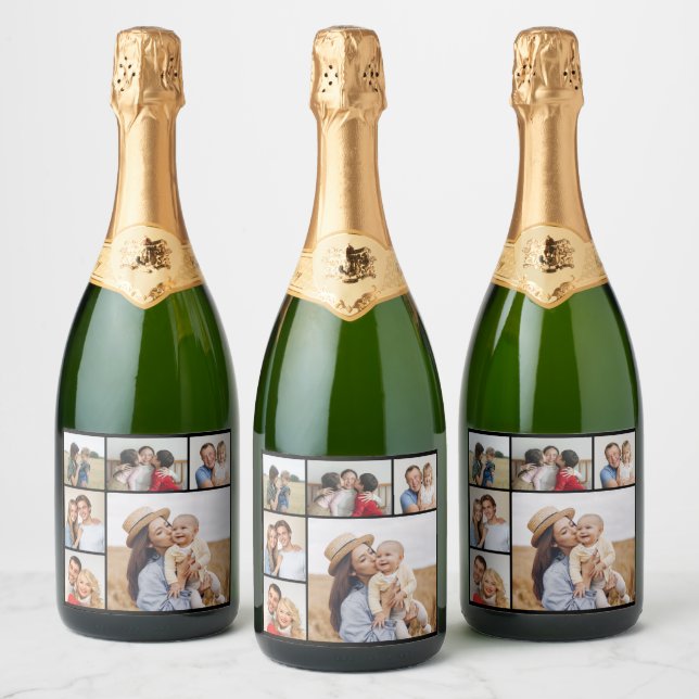 Create Your Own 6 Photo Collage  Sparkling Wine Label (Bottles)
