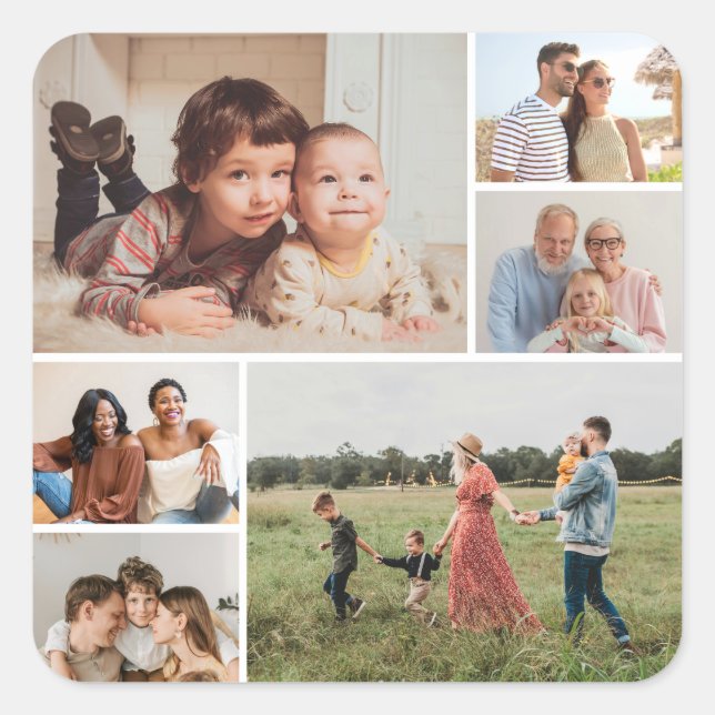 Create Your Own 6 Photo Collage Square Sticker (Front)