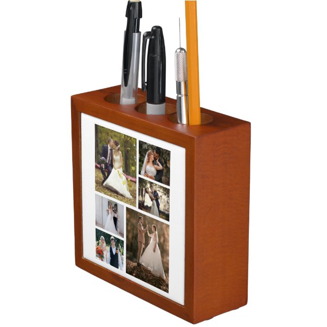 Create Your Own 6 Photo Wedding Collage Desk Organizer (In Situ)