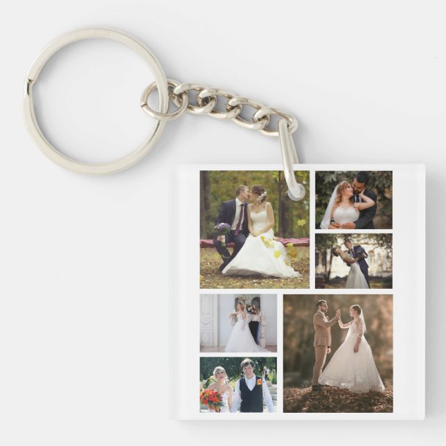 Create Your Own 6 Photo Wedding Collage Keychain (Front)