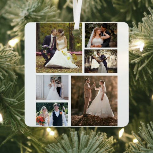 Create Your Own 6 Photo Wedding Collage Metal Ornament