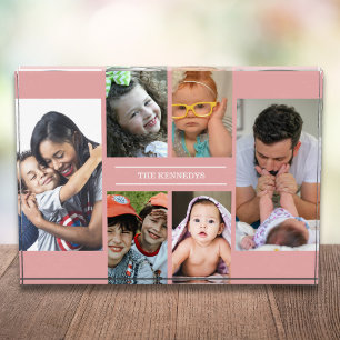 Create Your Own 6 Picture Collage Family Name Pink Photo Block