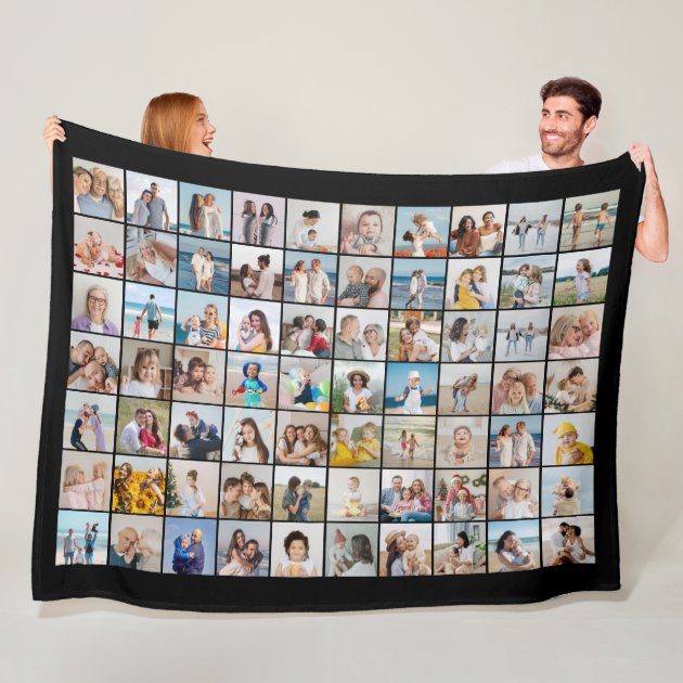 Create Your Own 70 Photo Collage Editable Color Fleece Blanket Zazzle