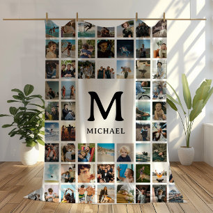 Create your Own 72 Photo Collage Monogram Fleece Blanket