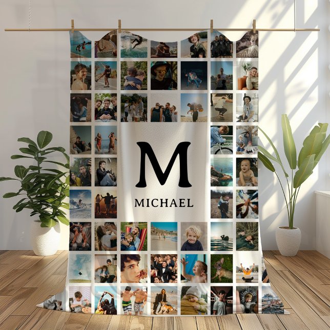 Create your Own 72 Photo Collage Monogram Fleece Blanket (Creator Uploaded)