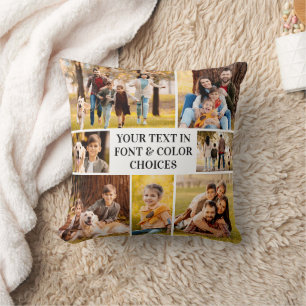 Create Your Own 7 Photo Collage and Text Throw Pillow