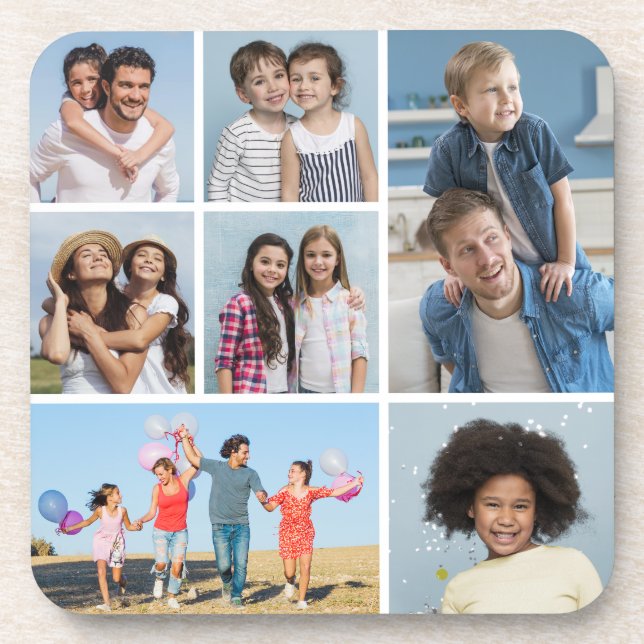  Create Your Own 7 Photo Collage  Beverage Coaster (Front)