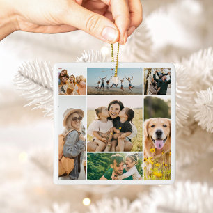 Create Your Own 7 Photo Collage Christmas Ceramic Ornament