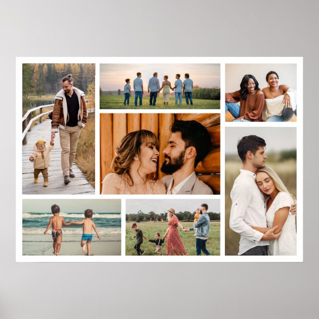 Create Your Own 7 Photo Collage Editable Color Poster (Front)