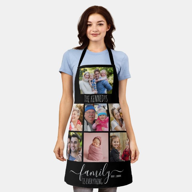 Create Your Own 7 Photo Collage Family Name Black  Apron (Worn)