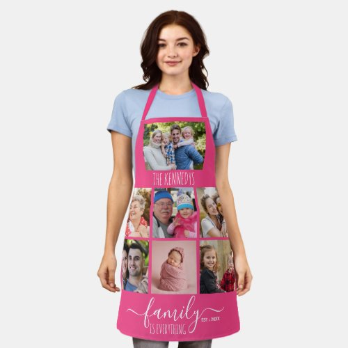 Create Your Own 7 Photo Collage Family Name Pink