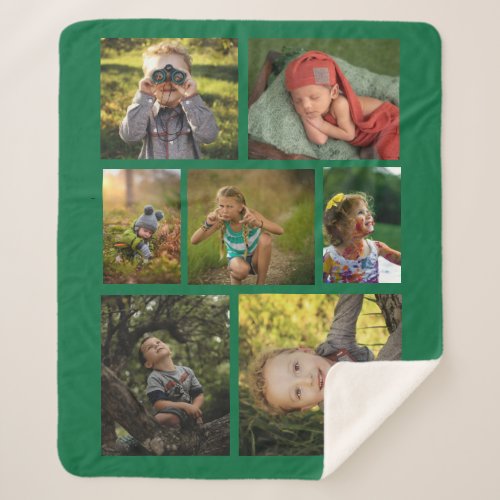 Create Your Own 7 Photo Collage Green Sherpa Blanket