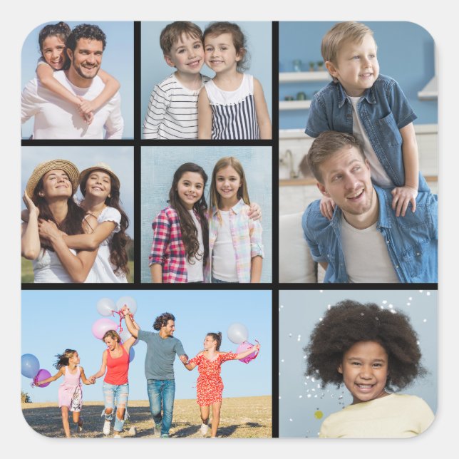  Create Your Own 7 Photo Collage  Square Sticker (Front)